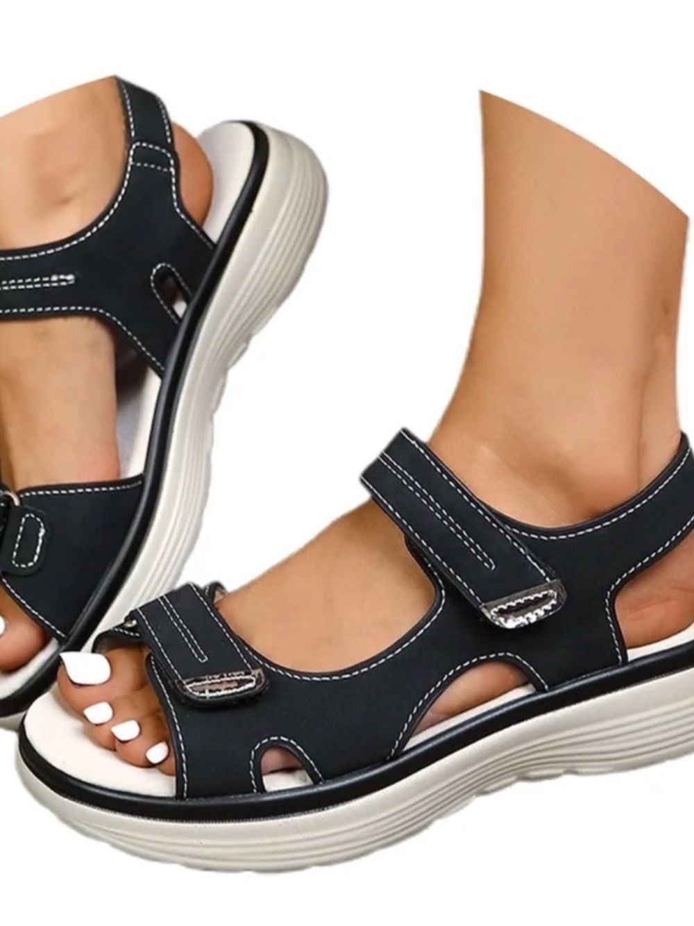 Women’s Black Adjustable Sport Sandals with Cushioned Platform